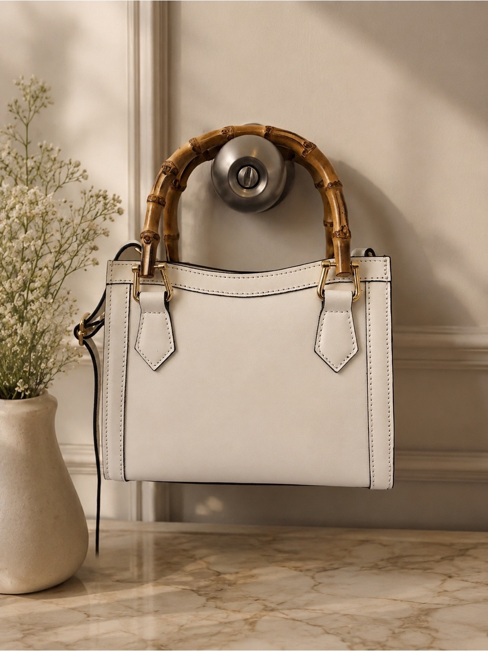 Custom Made Italy White Leather Diana Small Tote Crossbody Bamboo Handle Gucci
